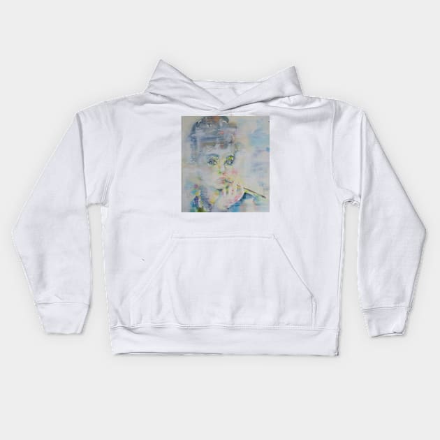 AUDREY HEPBURN watercolor and acrylic portrait Kids Hoodie by lautir